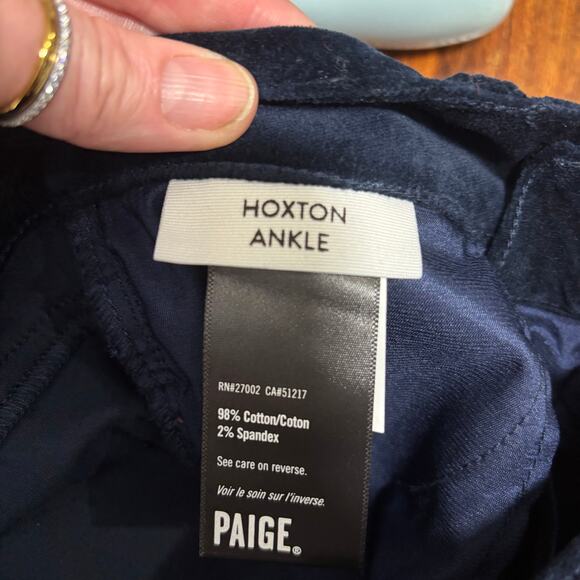 Paige Hoxton Ankle Velvet Stretch Pants Midnight Blue Size 25 Preowned Designer - Picture 5 of 5